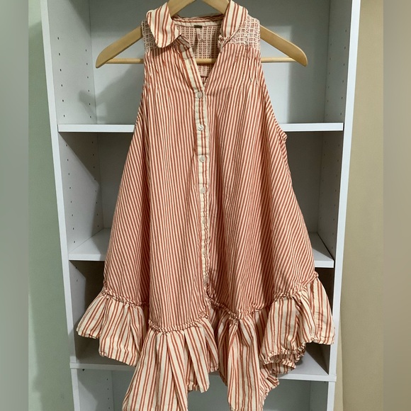 Free People Dresses & Skirts - Free People Be Real Mini Dress Buttondown High Low Cotton Striped XS 265834